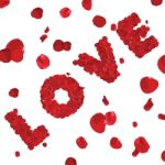 Valentines Day Word Love Made Of Red Roses Isolated On White Background - Illustration, Stock Photo