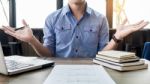 Businessman Wearing A Suit, Helpless, Hand, Give Up, Shrug, Shou Stock Photo