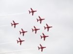 Red Arrows In Flight Stock Photo