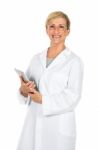 Doctor Woman Holding Computer Stock Photo