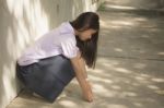 Portrait Of Thai Student Teen Beautiful Girl Happy And Relax Stock Photo