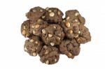 Pile Of Macadamia Chocolate Cookies Isolated On White Background Stock Photo