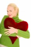 Woman Holding Pillow Stock Photo