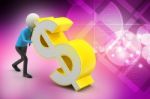 3d Man Pushing The Dollar Sign Stock Photo