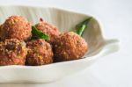 Fried Minced Pork With Spicy Sauce On Bowl Stock Photo