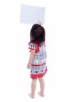 Full Body. Back View Of Girl Painting With Paintbrush, Isolated On White Background Stock Photo