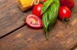 Italian Spaghetti Pasta Tomato And Basil Stock Photo