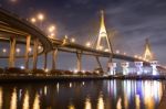 Bridge Construction On Night Landscape Stock Photo