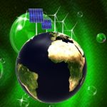 Solar Panel Shows Energy Source And Earth Stock Photo