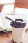 Closed Up Coffee Cup In Coffee Shop Stock Photo