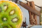 Kiwi  Pie Tart And Spices Stock Photo