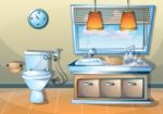 Cartoon  Illustration Interior Bathroom Stock Photo