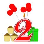 Number Two Candle Means Party Decoration And Balloons Stock Photo