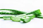 Aloe Vera Fresh Leaves With Slices Aloe Vera Gel. Isolated Over Stock Photo