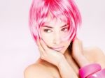 Pretty Pink Hair Woman Stock Photo