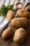 Potato Still Life Wood Black Background Stock Photo