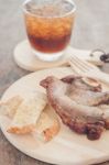 Pork Steak On Wooden Plate Stock Photo