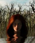 Ghost Woman In The Lake,3d Mixed Media For Book Illustration Stock Photo