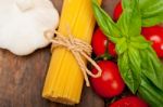 Italian Spaghetti Pasta Tomato And Basil Stock Photo