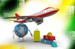 World Globe, An Airplane With A High Key Pile Of Luggage Stock Photo