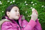 Teenage Girl Looking Daisies Stock Photo