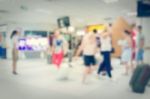 Blurred Crowd Of Tourist In The Airport Stock Photo