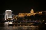 Chain Bridge Illuminated At Night In Budapest Stock Photo