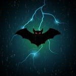 Halloween Bat Fly And Thunderbolt Stock Photo