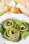 Traditional Italian Raw Homemade Spinach Pasta Stock Photo