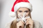 Woman In Santa Hat Stock Photo