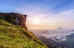 Sunrise On Phu Chi Fa Forest Park, Thailand Stock Photo