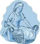 Laundry Maid Basket Vintage Etching
 Stock Photo