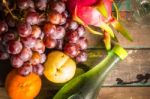 Many Fruits On A Wooden Stock Photo