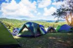 Tent Camp Along The River Stock Photo