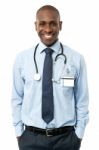 Confident Happy Physician Posing Stock Photo