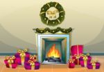 Cartoon  Illustration Interior Christmas Room With Separated Layers Stock Photo