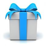 Gift Box With Blue Ribbon Bow Stock Photo