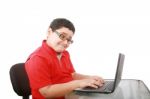 Young Boy With Computer Stock Photo