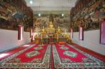 The Famous Beautiful Wall Murals In Wat Ubosatharam In Uthai Thani Stock Photo