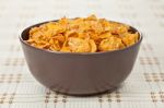 Bowl Of Crunchy Nuts Corn Flakes For Breakfast Stock Photo