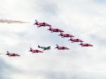 Red Arrows 50th Anniversary At Biggin Hill Airport Escorting A S Stock Photo