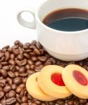 Cookie And Coffee Represents Decaf Cafeteria And Cafe Stock Photo