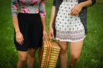 Two Girls Getting Ready For A Picnic Stock Photo