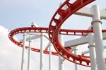 Curve Of Red And White Roller Coaster Stock Photo