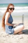 Woman Working With Laptop Stock Photo