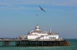 Avro Lancaster And Spitfire Mk1 Flying Over Eastbourne Pier Stock Photo