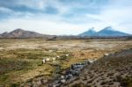 Snow Capped Parinacota Volcano, Lauca, Chile Stock Photo