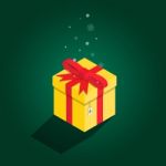 Merry Christmas Yellow Gift Isometric Stock Photo