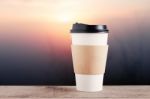 Cup Of Coffee With Sunrise Stock Photo