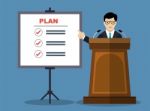 Businessmen Presentation Of Business Plan- Flat Design Ill Stock Photo